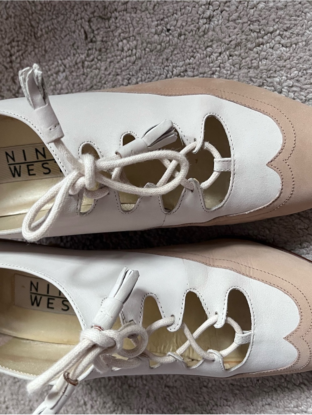 Nine West White and Blush Lace-Up Cutout Kitten Heel- Size 7 M